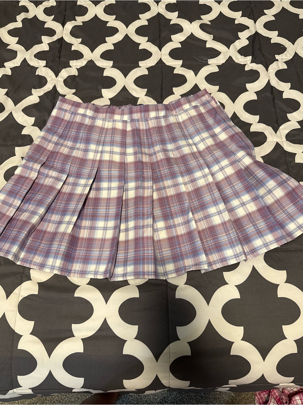 Rewind Lavender Plaid Pleated Skater Skirt